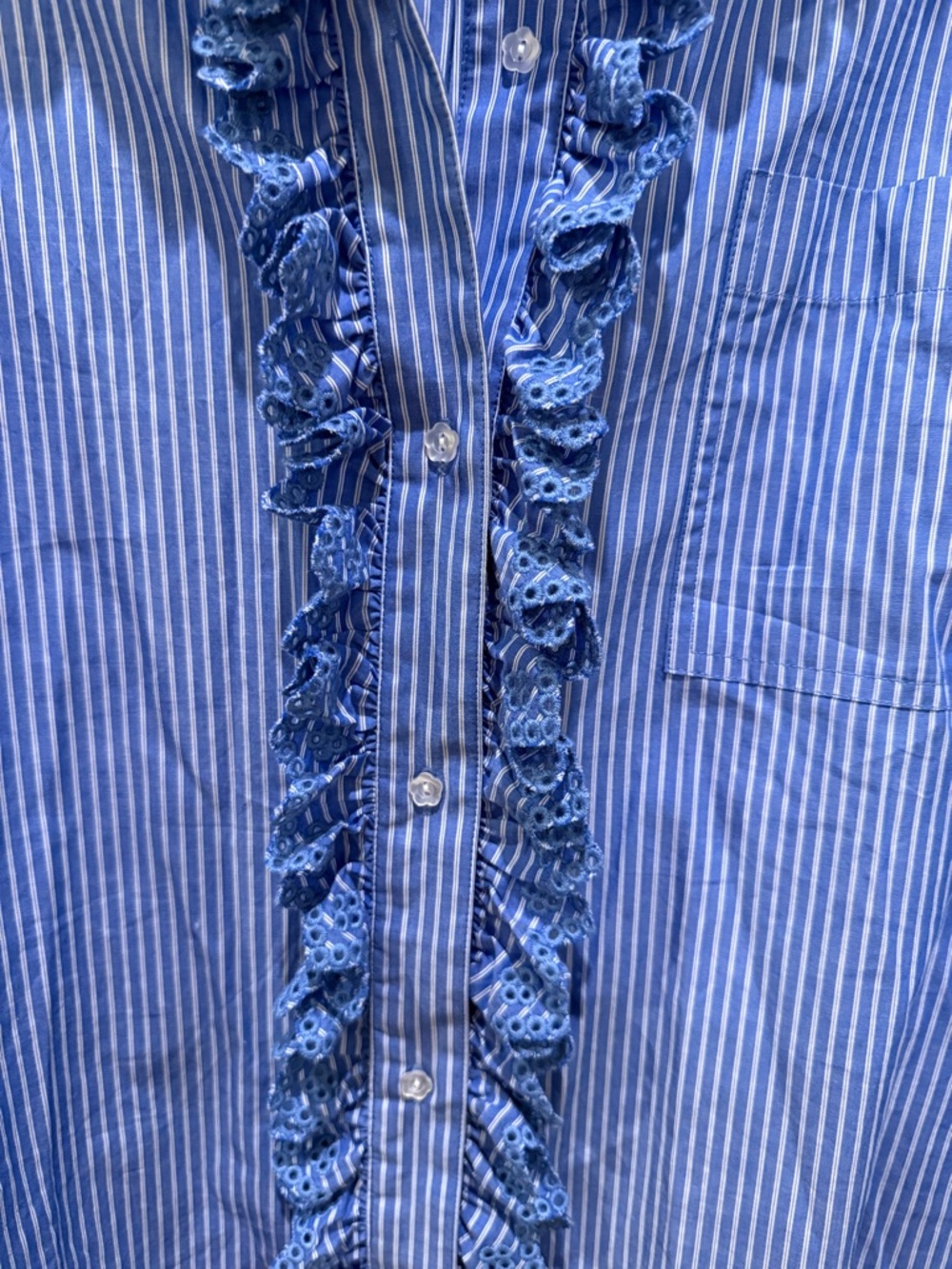 Blue Striped Ruffle-Trim Shirt - Picture 4 of 4